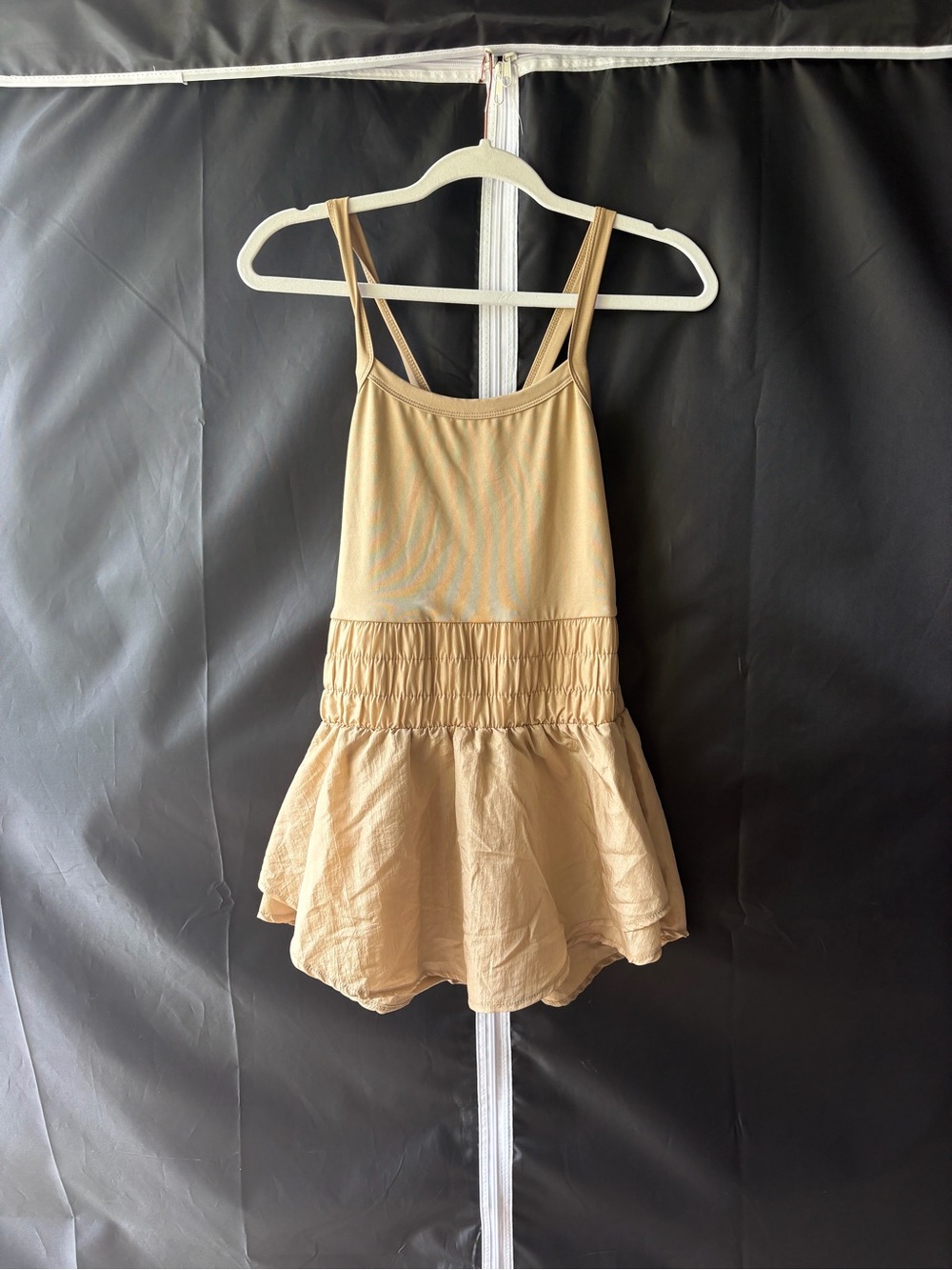 Free People Inspired Beige Athletic Romper Dress | Built-In Shorts | Size Medium